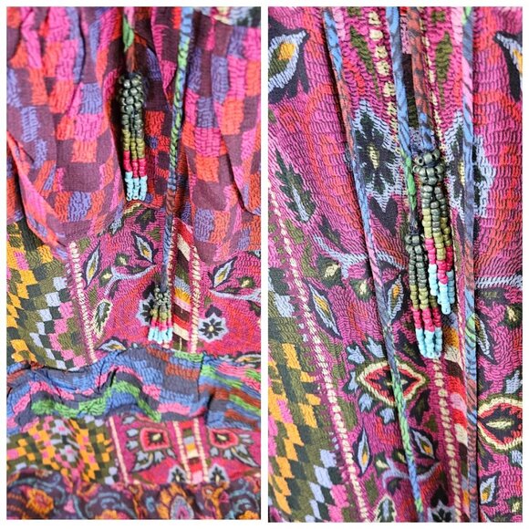 Farm Rio Mixed Tapestry Scarf Maxi Dress Bohemian Eclectic Maximalist S - Picture 6 of 14